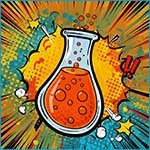 Orange acidified potassium dichromate in a flask